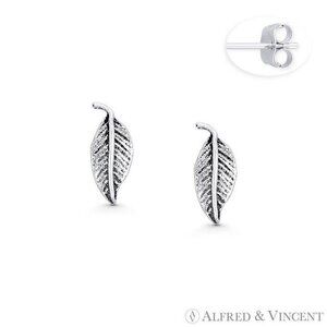 Leaf Charm Tree / Plant Life Stud Earrings in Oxidized .925 Sterling Silver